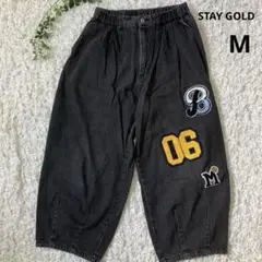 ブラックワイドパンツ　MARENGO ワッペン付きパンツ　ブラック　アメカジ　M