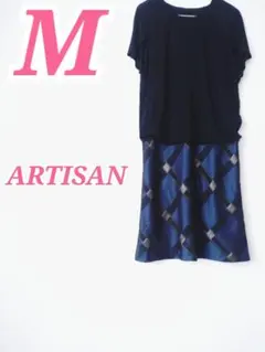 ARTISAN 半袖切替ワンピース M ブラック　シアー素材　きれいめコーデのサムネイル