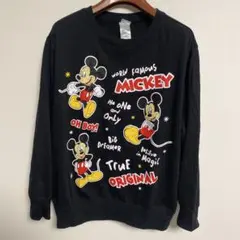 Disney ミッキーマウス プリント 裏起毛スウェット ブラック 1X
