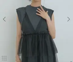 ブラック チュール レイヤード キャミワンピース