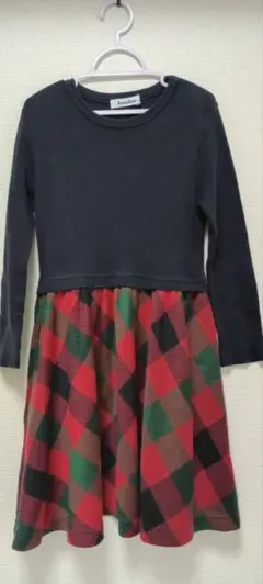 120cm familiar 黒と赤緑のチェックワンピース