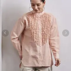 ユナイテッドアローズ　スタンドフリルシャツ　ブラウス　コットンリネン　ピンク　Fのサムネイル