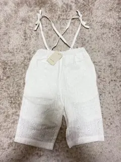 新品 petit main サスペンダー付きレースパンツ S