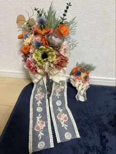 ウエディングブーケ 造花 クラッチブーケ　ブートニア付き