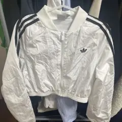 adidas ホワイト クロップドジャケット XL スリーストライプ ナイロン