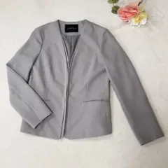 定番✨グリーンレーベルリラクシング　ノーラペルジャケット　グレー　38ノーカラー