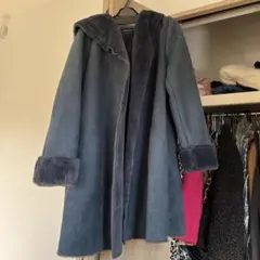 再値下げ！PREFER美品ネイビー フード付きムートンコート