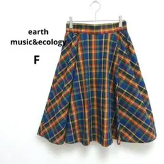 【アースアンドミュージックエコロジー】チェック フレア スカート イエロー 春