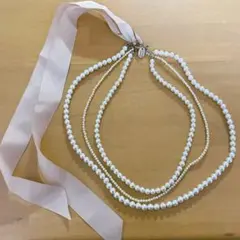 Paradise picnic リボン付きパールネックレス