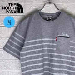 【24時間以内　匿名発送】ザノースフェイス　ポケットTシャツ　ボーダー　灰　M