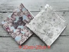 ダブルガーゼ＊ハンカチ＊ハンドメイド　くまうさぎ　2枚セット