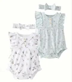 ベビー　夏服　花柄　ボディースーツ　ロンパース　フリル　セット　リボン　女の子