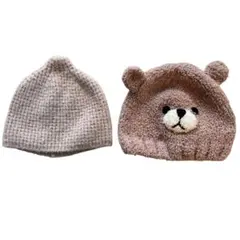美品✨ベビー用クマ耳付き帽子 42-44cm クマ ふわふわ フリース ボア