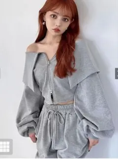 GRLオフショルダー グレー スウェット トップス