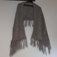 グレー ウール混紡 ストール フリンジ付き