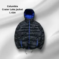 美品 columbia パフジャケット L ブラック × ブルー 短丈 極暖