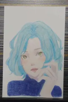 青い髪のアニメ風イラスト