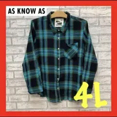 美品 アズノウアズ 長袖シャツ シアー レディース 4L チェック柄