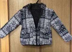 ジャケット アウター　黒白グレーパターン フード付き　リバーシブル　130