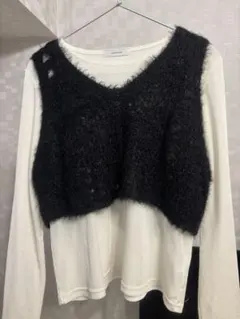 JEANASIS レイヤードトップス ホワイト/ブラック