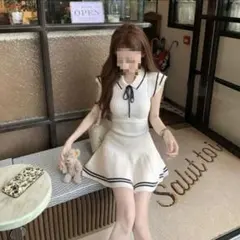 セーラー風 リボン ワンピース 韓国 レデース