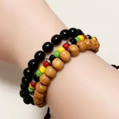 3連ラスタブレス天然ウッドビーズ 重ね付け最強モデル　15cm〜19cmレゲエ