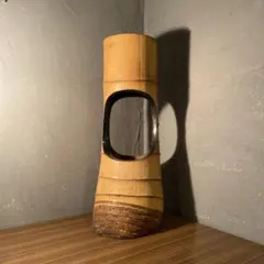 骨董品 時代物 華道具 竹根付き三段花入れ 花器 根付 銅 昭和レトロ
