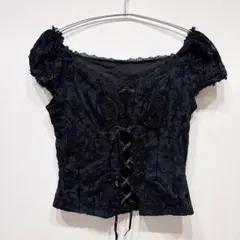 ROMWE ブラック レースアップ トップス L