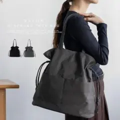 ナイロントートバッグ　巾着　グレー