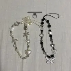 SHEIN ビーズストラップ 2点＋Dリング金具セット 蝶々 ハート 韓国風
