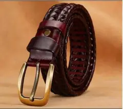 メンズ ベルトブラウン編み込みメッシュベルト紳士レザーベルトビジネスo2