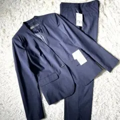 ZARA【未使用タグ付】パンツスーツセットアップ ノーカラーネイビー チェックLのサムネイル