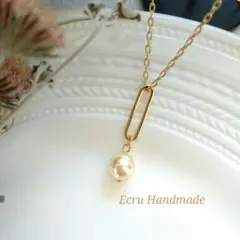 アイライン オーバル パール ゴールド ミドル ロングネックレス