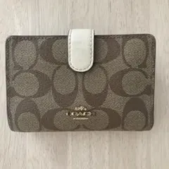 COACH コーチ 二つ折り財布 ウォレット シグネチャー 茶 白