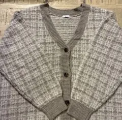 チェック　ベージュ系　カーディガン　Lサイズ