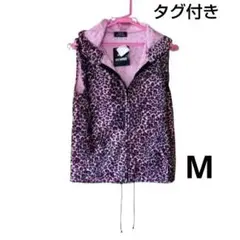 タグ付き　レオパード柄フード付きベスト