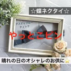 蝶ネクタイ　チェック　幼児　小学生　キッズ　子ども　結婚式　フォーマル　ブルー