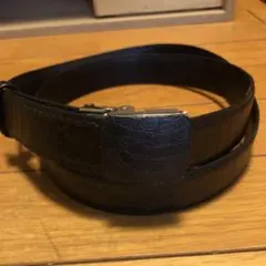 本革　型押し　ワンタッチ　メンズブラックベルト　ラチェット式　穴無しベルト