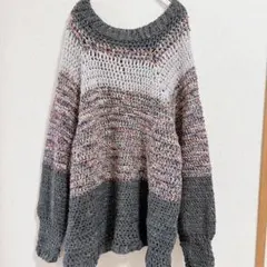 ▼ ノーブランド グラデーション ニット ワイドネック 長そで 総柄 【L】
