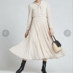 【セルフォード】36/プリーツ /マキシワンピース/ボウタイ/シアーチェック