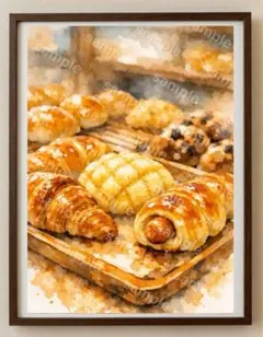 【水彩画アート】焼きたてのパンが並ぶ瞬間　2L版写真用紙