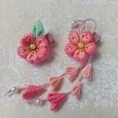 つまみ細工　桜のお花のベビーヘアクリップ　お花見、七五三、ひな祭り