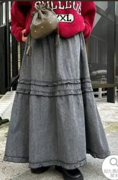 チャオパニック ヴィンテージライク加工デニムティアードスカート ブラック