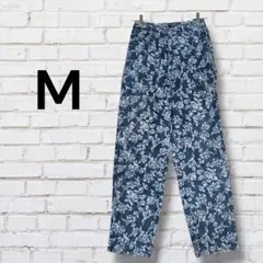 フラワープリント　デニム　カジュアルパンツ Mサイズ　日本製　古着　レトロ