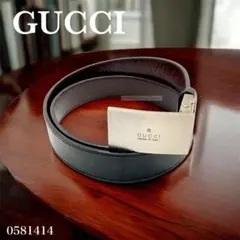 GUCCI スクエアGバックル ネイビー牛革ベルト イタリア製 - メルカリ