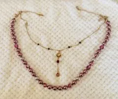 ツインピンクパールネックレス ELLE PARIS ジュエリーボックス付き