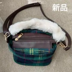 【新品】チェック柄×ファー　ショルダーバッグ　ハンドバックのサムネイル