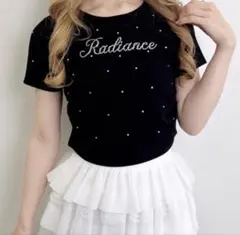 ラインストーン飛ばしロゴサイドギャザーTシャツ レディースのサムネイル