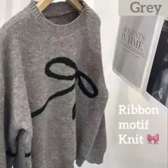 ニット グレー リボン モチーフ リボン フリーサイズ 可愛い レディース