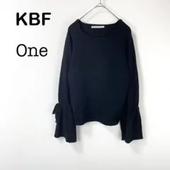 【ケービーエフ】KBF 長袖 トップス ニット生地 袖口フリル ブラック系可愛い